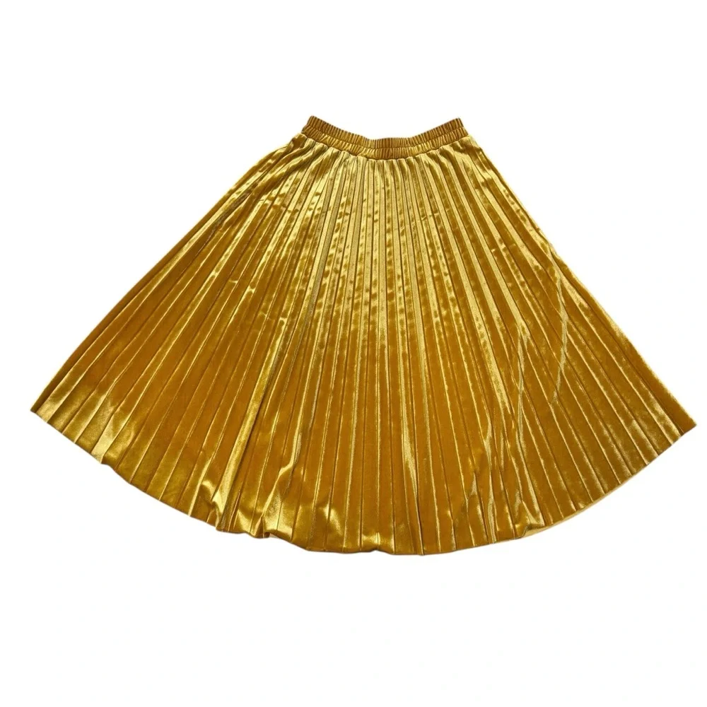 Chelsea28 Marigold Velvet Midi Skirt Pleated A-Line Boho Women’s L